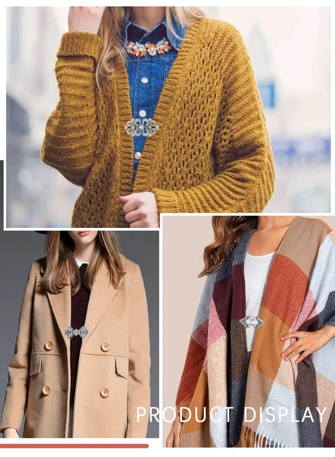 JELIEE 4 PCS Sweater Shawl Clips Dress Clip Cloak Clasp Shawl Clip Vintage Cardigan Clip Retro Cloak Brooches Silver Shawl Pins Back Cinch Rhinestone Shawl Shirt Cardigan Scarf Cinch Clips for Women - Image 5